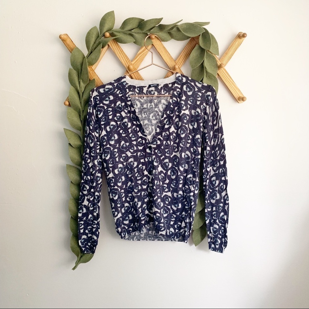 Jil Sander Navy Pansy Floral Cardigan